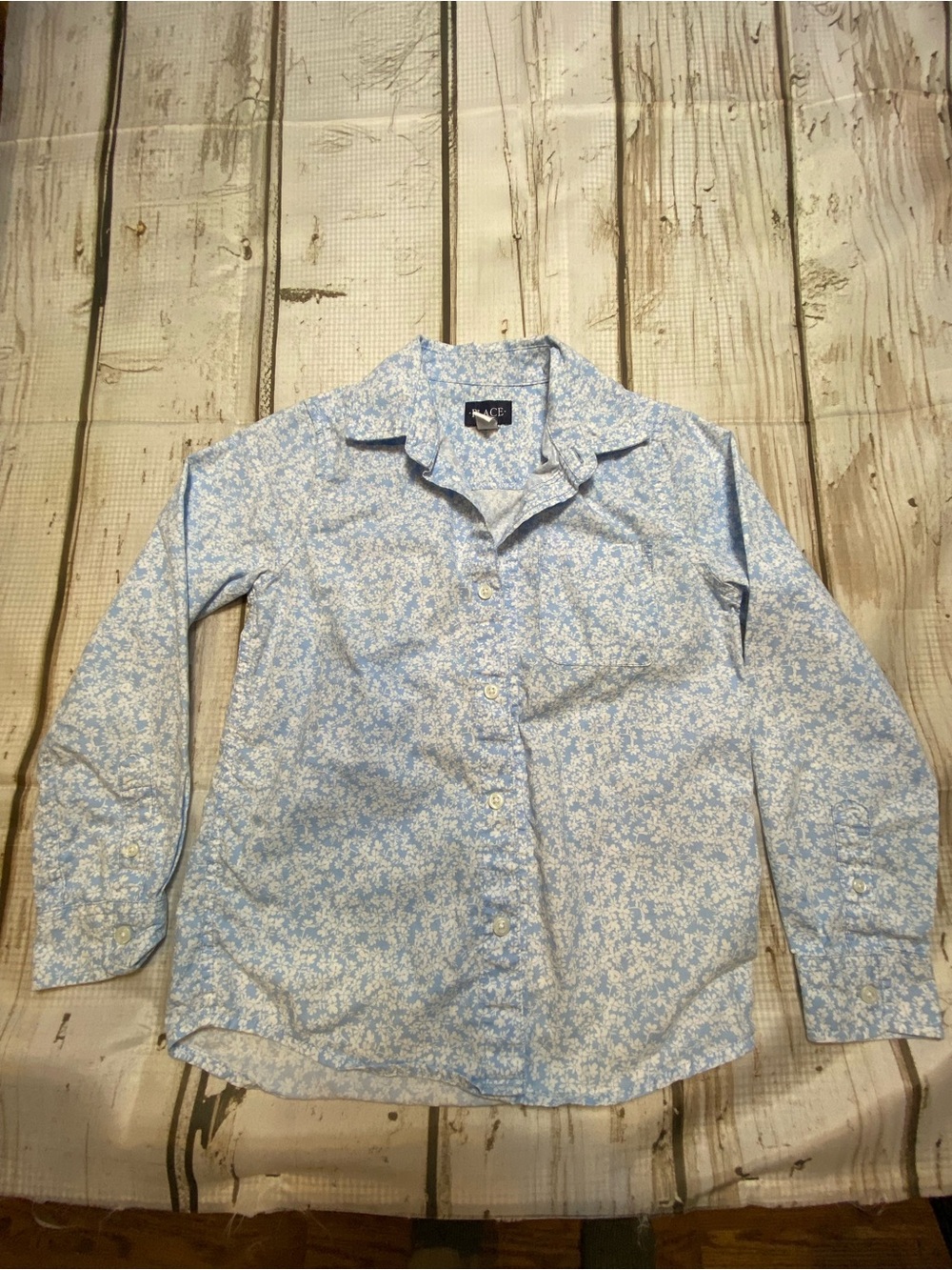 Place Boys Light Blue Floral Button-Down Western Shirt Sz-Boys 7/8